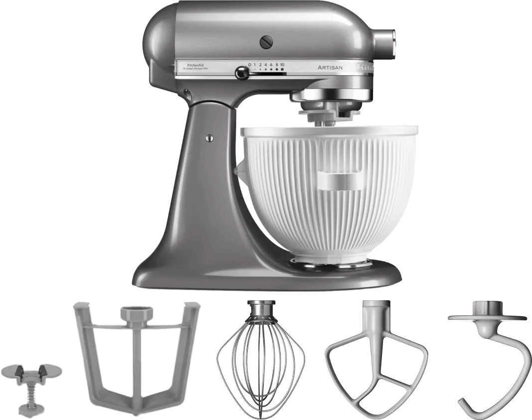 Kitchenaid artisan mixer 5ksm125 contourzilver + ijsbereider 1 Kitchenaid artisan mixer 5ksm125 contourzilver + ijsbereider