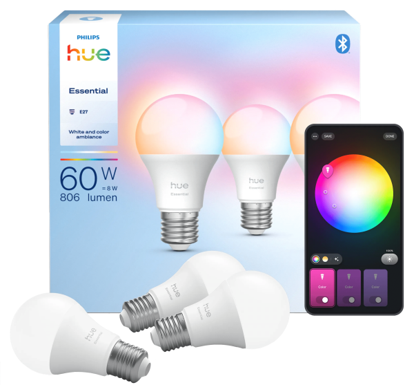 Philips Hue Essential A60 White and Color E27 3-pack