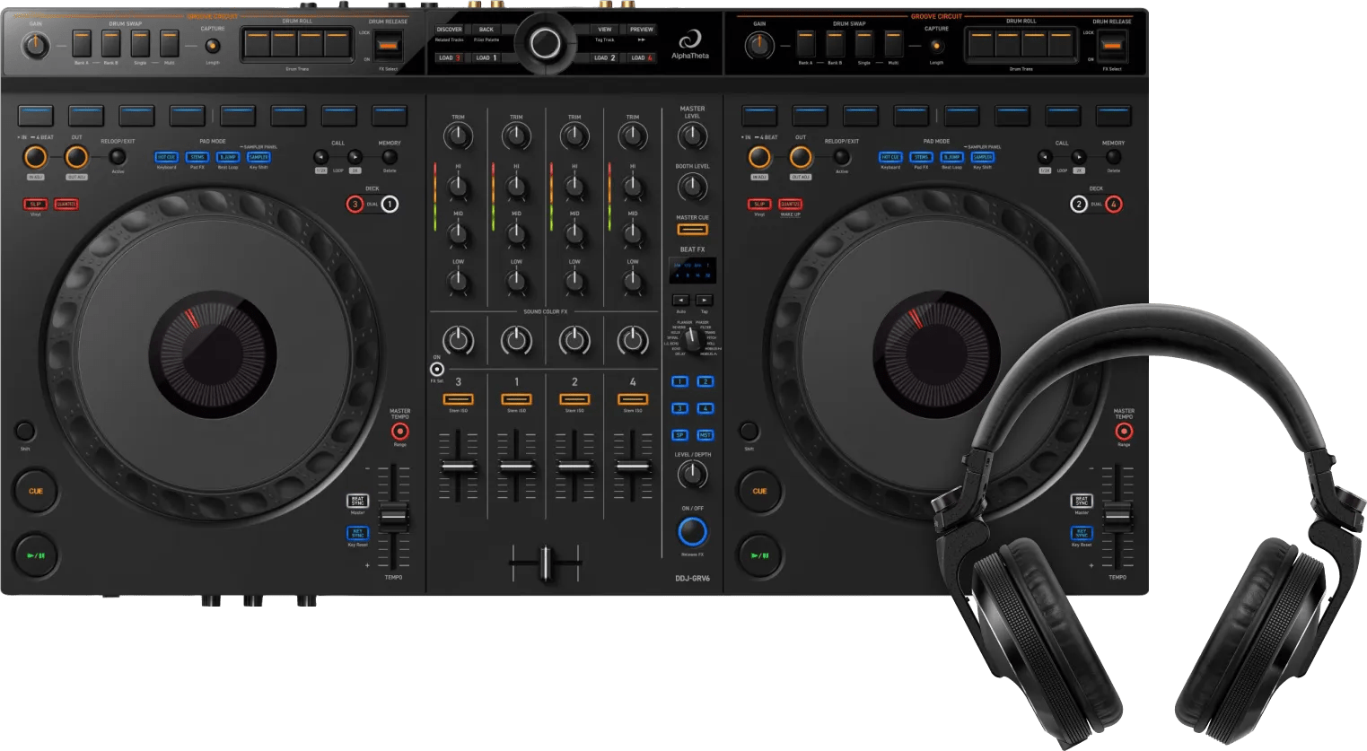 Alphatheta ddj-grv6 + pioneer dj hdj-x7 zwart 1 Alphatheta ddj-grv6 + pioneer dj hdj-x7 zwart