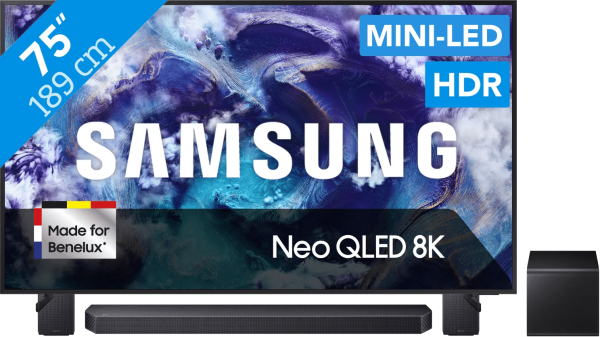 Samsung 75" Neo QLED QN900F 8K (2025) + Samsung HW-Q930F Zwart