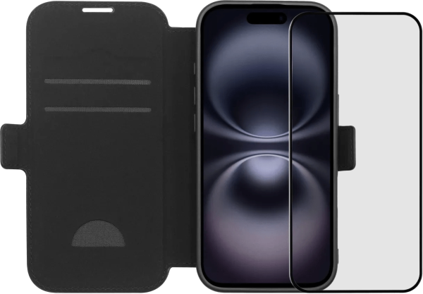 BlueBuilt Apple iPhone 17 Book Case Leer Zwart + BlueBuilt iPhone 17 Screenprotector Glas