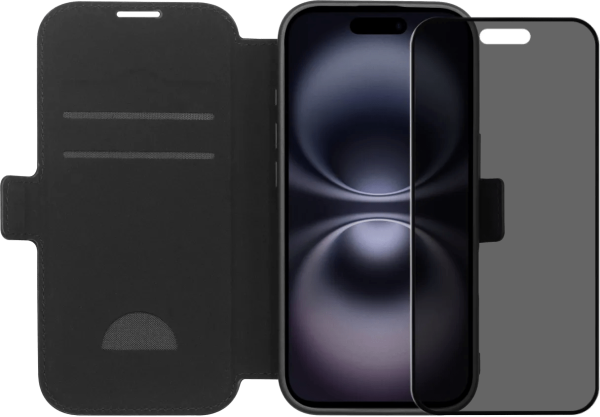 BlueBuilt Apple iPhone 17 Book Case Leer Zwart + iPhone 17 Privacy Screenprotector Glas