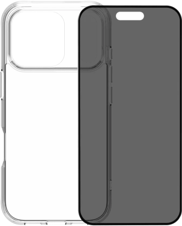 BlueBuilt Protective Back Cover iPhone 17 Pro Transparant + BlueBuilt iPhone 17 Pro Privacy Screenprotector Glas