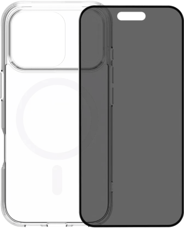 BlueBuilt Protective Back Cover met MagSafe iPhone 17 Pro Transparant + BlueBuilt iPhone 17 Pro Privacy Screenprotector Glas