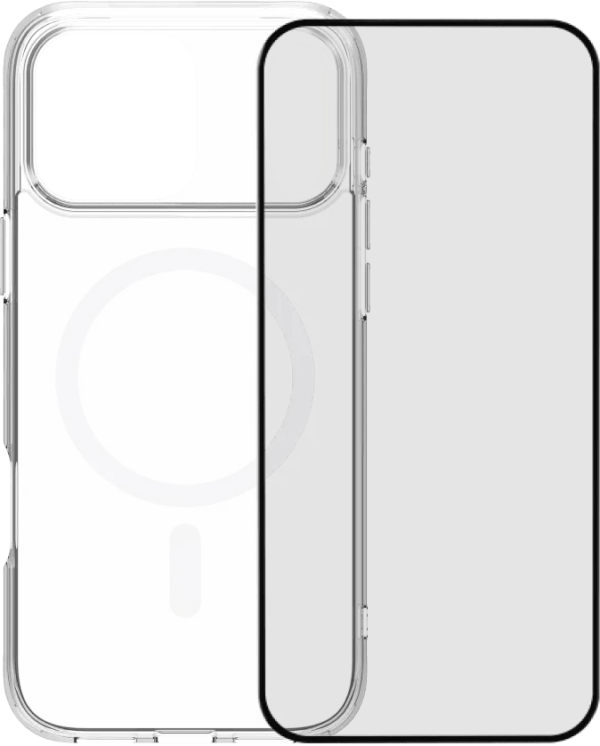 BlueBuilt Protective Back Cover met MagSafe iPhone 17 Pro Max Transparant + BlueBuilt iPhone 17 Pro Max Screenprotector Glas