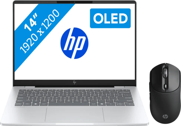 HP OmniBook 7 OLED Copilot+ PC 14-fr0970nd + HP 700 Oplaadbare Draadloze Muis