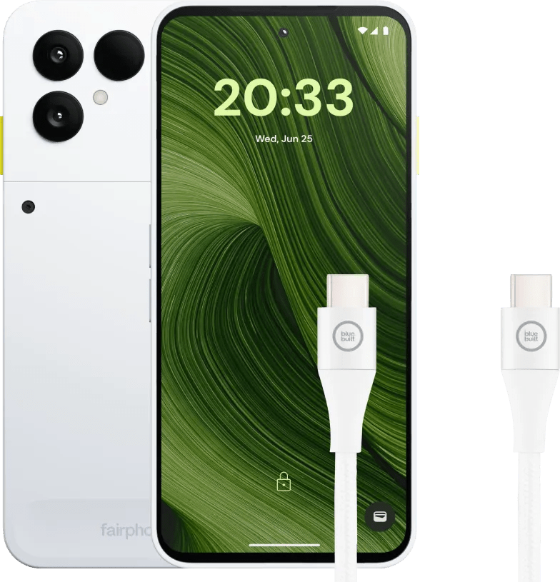 Fairphone 6 256gb wit 5g + bluebuilt usb c naar usb c kabel 1,5m nylon wit 1 Fairphone 6 256gb wit 5g + bluebuilt usb c naar usb c kabel 1