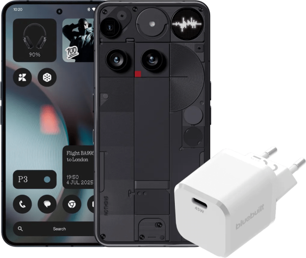 Nothing Phone (3) 512GB Zwart 5G + BlueBuilt Oplader met Usb C Poort 45W Wit
