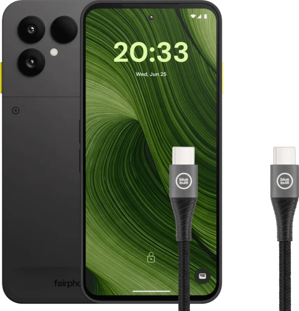 Fairphone 6 256GB Zwart 5G + BlueBuilt Usb C naar Usb C Kabel 1