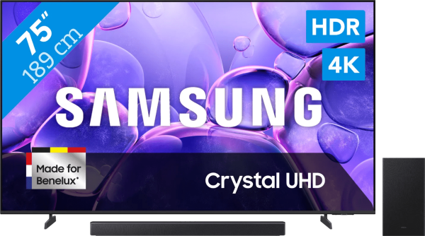 Samsung 75" Crystal UHD U8070F (2025) + Samsung HW-B450F Zwart