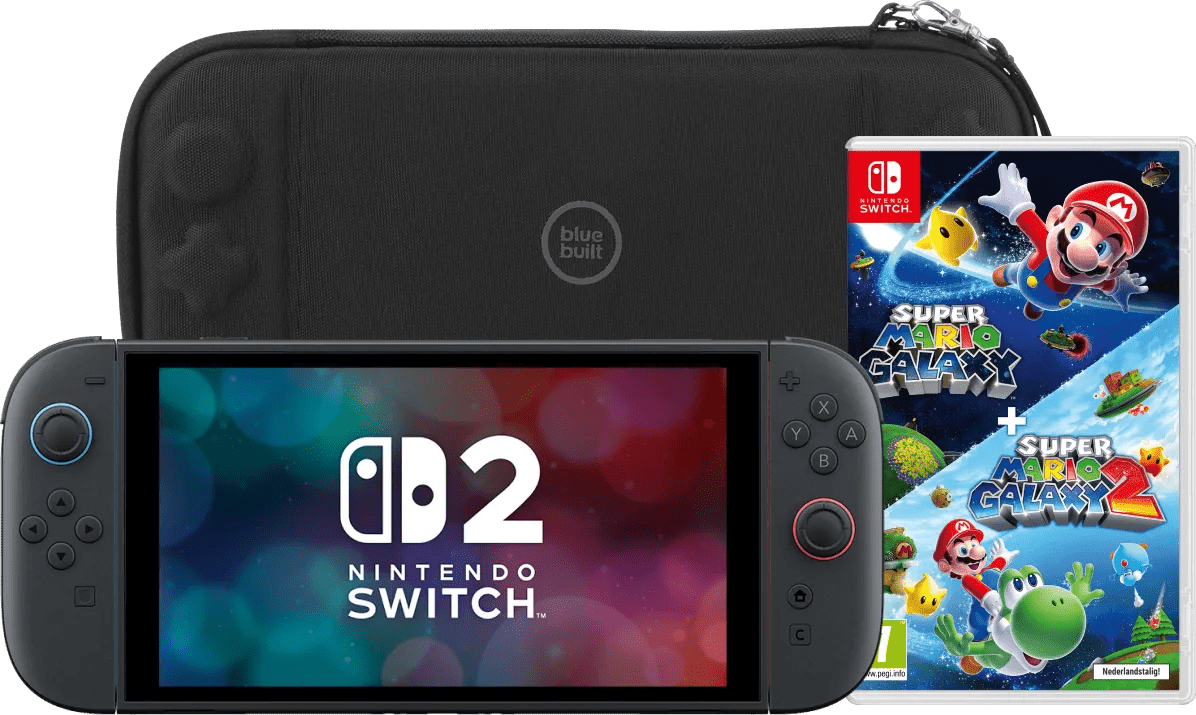 Nintendo switch 2 + super mario galaxy 1+2 + bluebuilt beschermhoes 1 Nintendo switch 2 + super mario galaxy 1+2 + bluebuilt beschermhoes