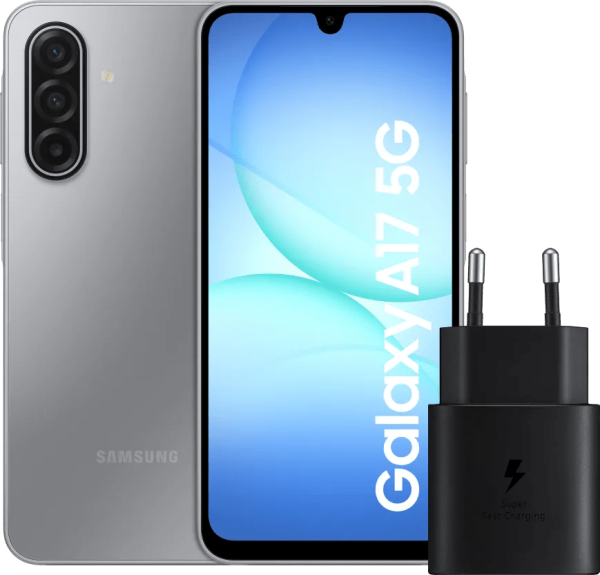 amsung Galaxy A17 128GB Grijs 5G + Samsung Oplader 25 Watt Zwart