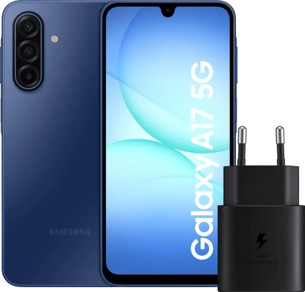 Samsung Galaxy A17 128GB Blauw 5G + Samsung Oplader 25 Watt Zwart