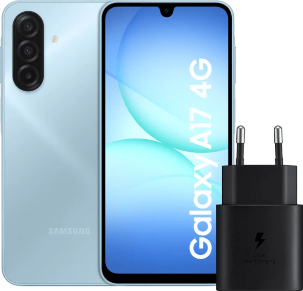 Samsung Galaxy A17 128GB Grijs 4G + Samsung Oplader 25 Watt Zwart