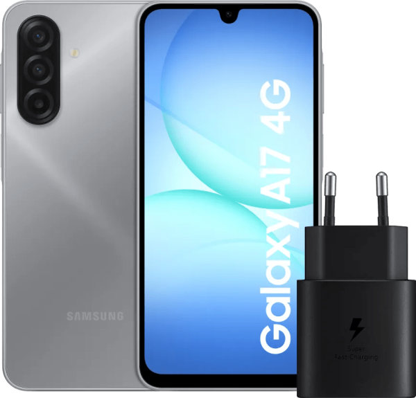 amsung Galaxy A17 128GB Blauw 4G + Samsung Oplader 25 Watt Zwart
