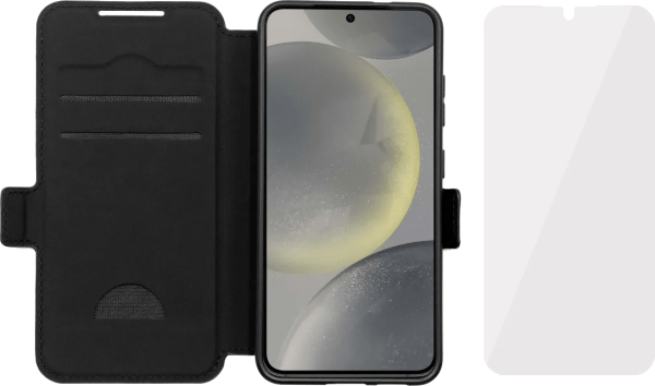 BlueBuilt  Samsung Galaxy S25 Ultra Book Case Leer Zwart + BlueBuilt Screenprotector Glas