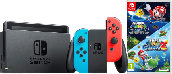 Nintendo Switch Rood/Blauw + Super Mario Galaxy 1+2