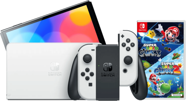 Nintendo Switch OLED Wit + Super Mario Galaxy 1+2
