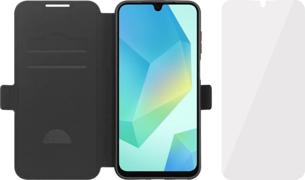 BlueBuilt  Samsung Galaxy A17 Book Case Leer Zwart + BlueBuilt Screenprotector Glas