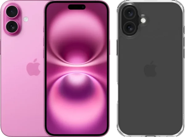 Apple iPhone 16 Plus 128GB Roze + BlueBuilt Protective Back Cover Transparant