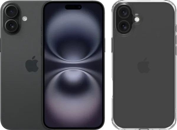Apple iPhone 16 Plus 256GB Zwart + BlueBuilt Protective Back Cover Transparant