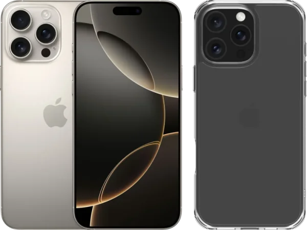 Apple iPhone 16 Pro Max 1TB Natural Titanium + BlueBuilt Protective Back Cover Transparant