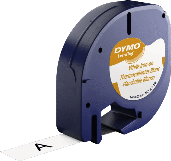 DYMO LetraTag Lettertape 12mm x 2m Opstrijkbaar Zwart Wit