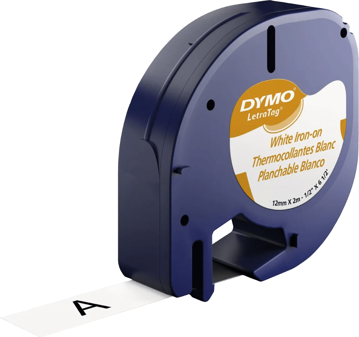 Dymo letratag lettertape 12mm x 2m opstrijkbaar zwart wit 1 Dymo letratag lettertape 12mm x 2m opstrijkbaar zwart wit