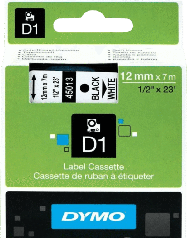 DYMO D1 12mm x 7m Zwart Wit Labels