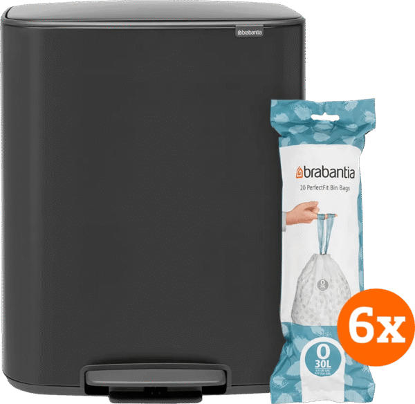 Brabantia bo pedal bin 2 x 30 liter matt black + vuilniszakken (120 stuks)