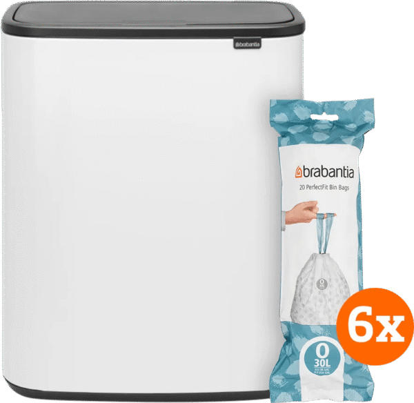 Brabantia Bo Touch Bin 2 x 30 Liter White + Vuilniszakken (120 stuks)