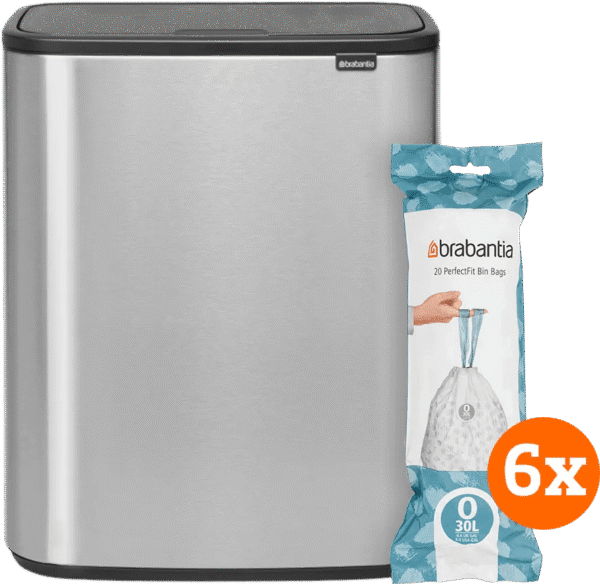 Brabantia Bo Touch Bin 2 x 30 Liter Rvs Fingerprint Proof + Vuilniszakken (120 stuks)