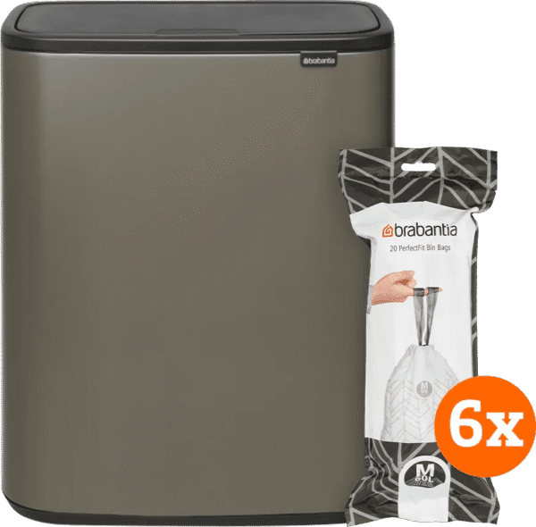 Brabantia Bo Touch Bin 60 Liter Platinum + Vuilniszakken (120 stuks)