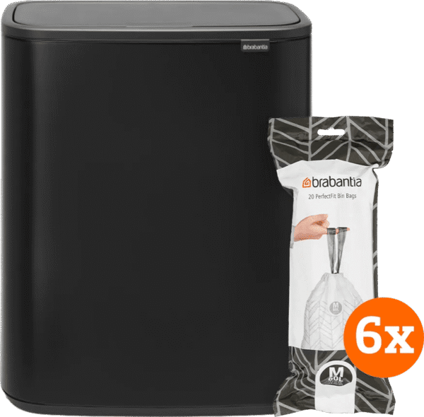 Brabantia Bo Touch Bin 60 Liter Matt Black + Vuilniszakken (120 stuks)