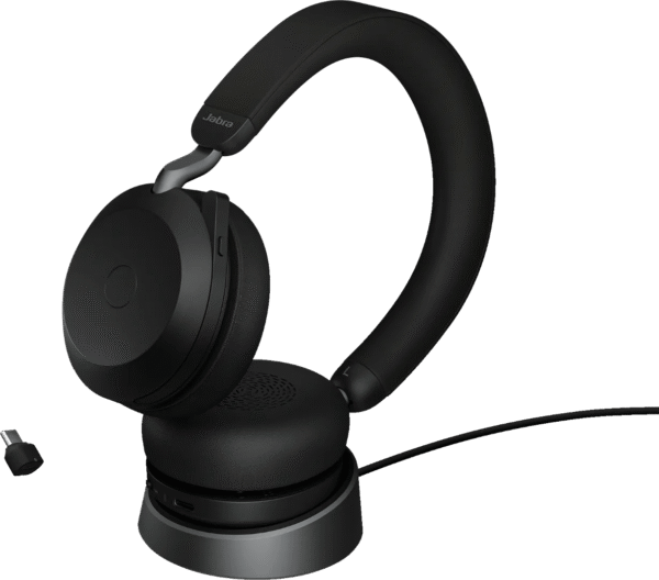 Jabra Evolve2 75 USB C Draadloze Office Headset met oplaadstandaard Zwart