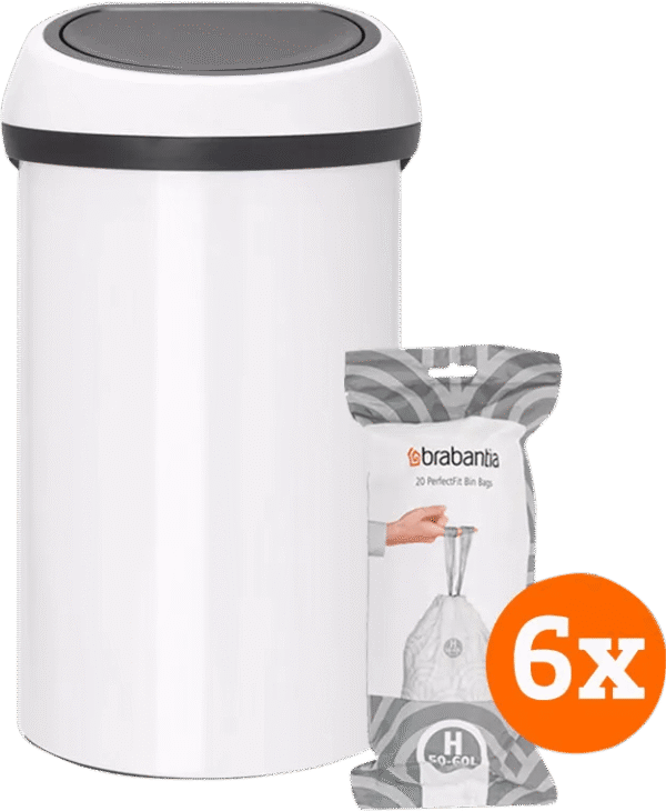 Brabantia Touch Bin 60 Liter White + Vuilniszakken (120 stuks)
