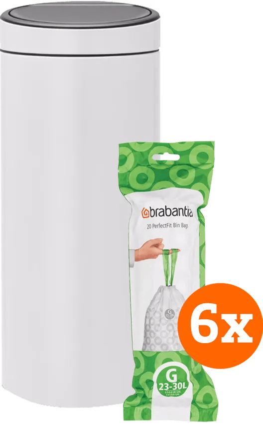Brabantia Touch Bin 30 Liter White + Vuilniszakken (120 stuks)