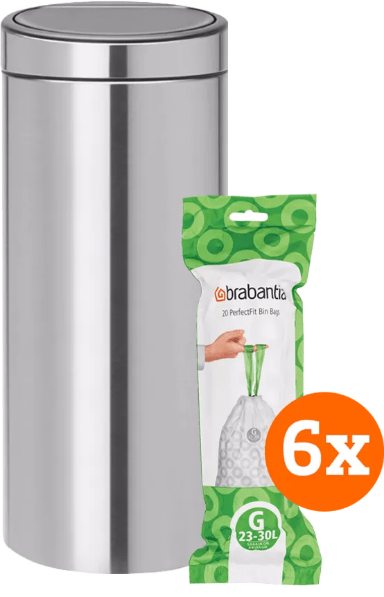 Brabantia Touch Bin 30 Liter Matt Steel Fingerprint Proof + Vuilniszakken (120 stuks)