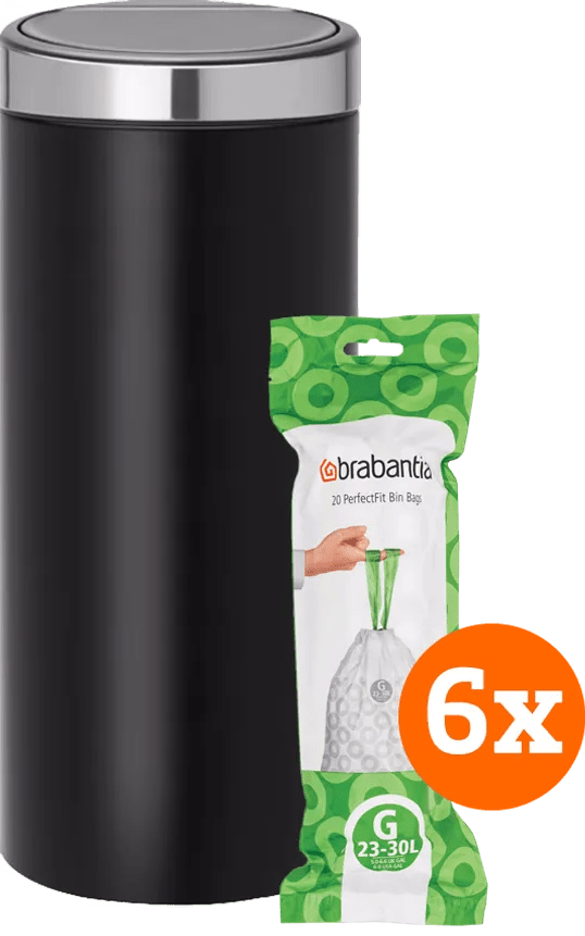 Brabantia Touch Bin 30 Liter Matt Black + Vuilniszakken (120 stuks)