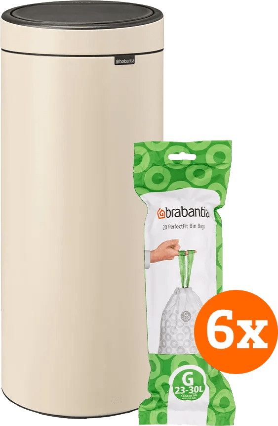 Brabantia Touch Bin 30 Liter Soft Beige + Vuilniszakken (120)