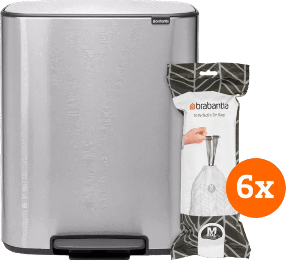 Brabantia Bo Pedal Bin 60 Liter Rvs Fingerprint proof + Vuilniszakken (120 stuks)
