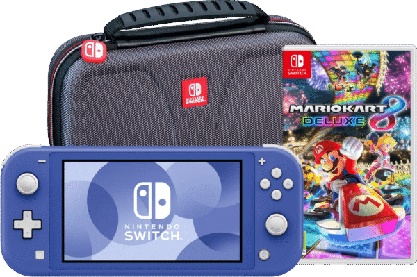 Nintendo Switch Lite Blauw + Mario Kart 8 Deluxe + Bigben Beschermtas