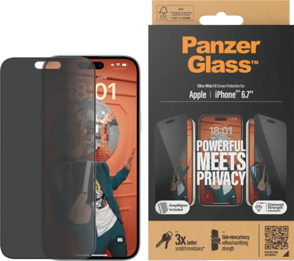 PanzerGlass Ultra-Wide Fit Apple iPhone 15 Plus Privacy Screenprotector Glas