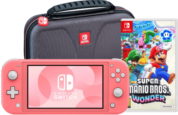 Nintendo Switch Lite Koraal + Super Mario Bros. Wonder + Beschermhoes