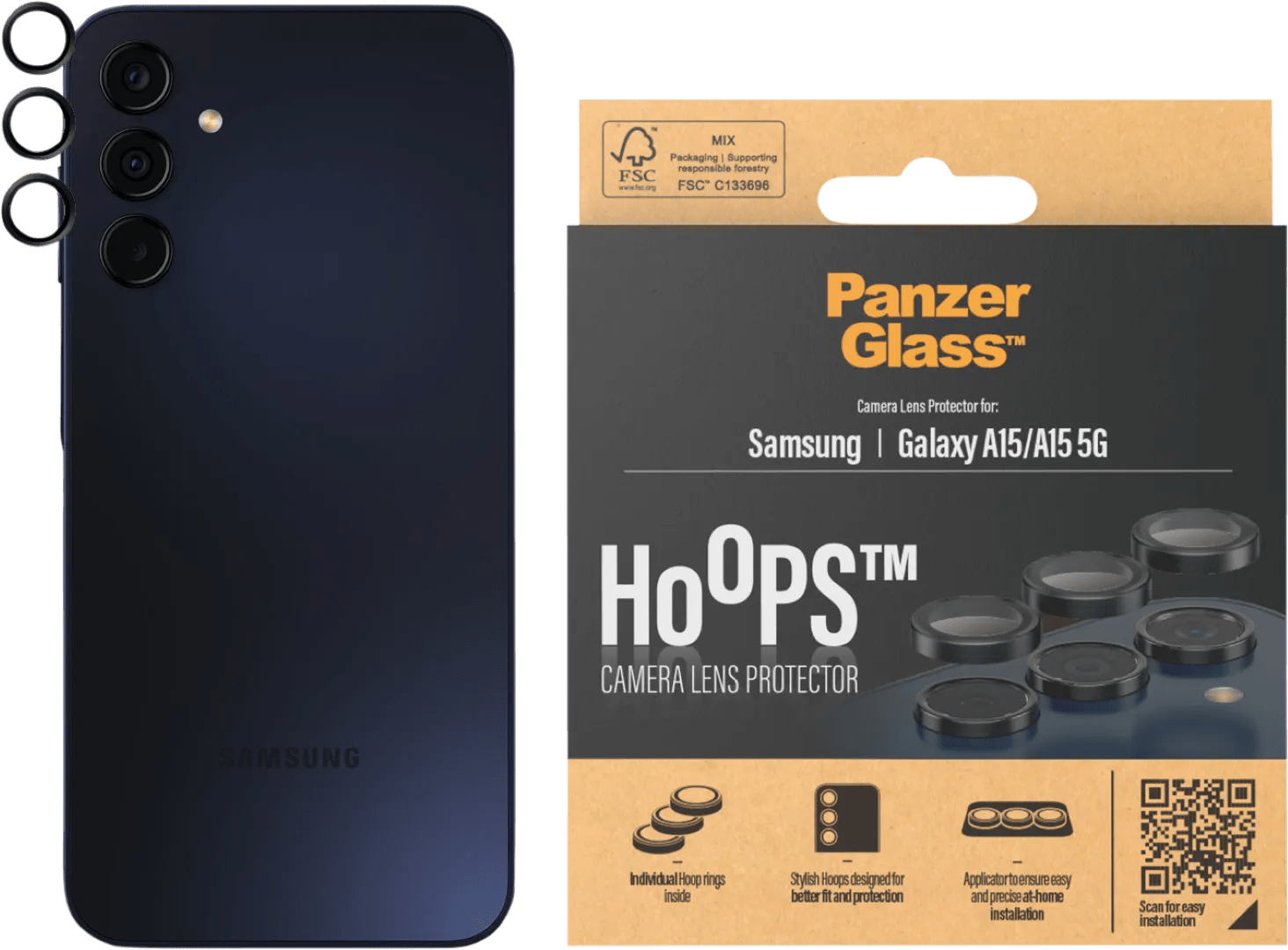 Panzerglass hoops samsung galaxy a15 4g/5g camera lens protector glas 1 Panzerglass hoops samsung galaxy a15 4g/5g camera lens protector glas