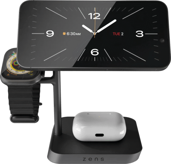 Zens 3-in-1 MagSafe en Qi2 Draadloze Oplader 15W met Standaard en Watch Stand