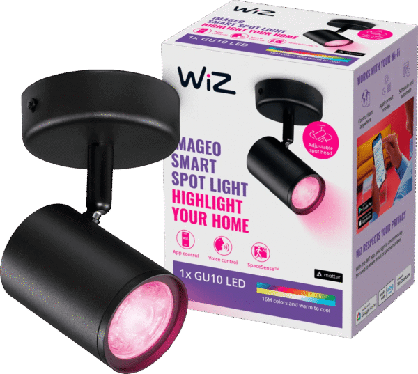 WiZ 1 spot Imageo zwart - Gekleurd en Wit licht - GU10