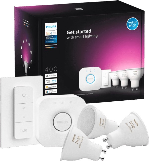 Philips Hue White and Color GU10 Starter Pack - 3 lampen + Bridge + Dimmer