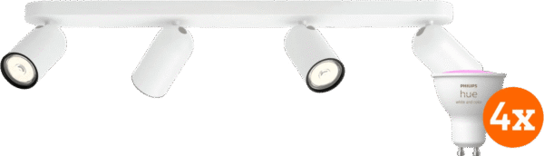 Philips Pongee opbouwspot - 4 spots - wit + Philips Hue White and Color GU10 (4x)