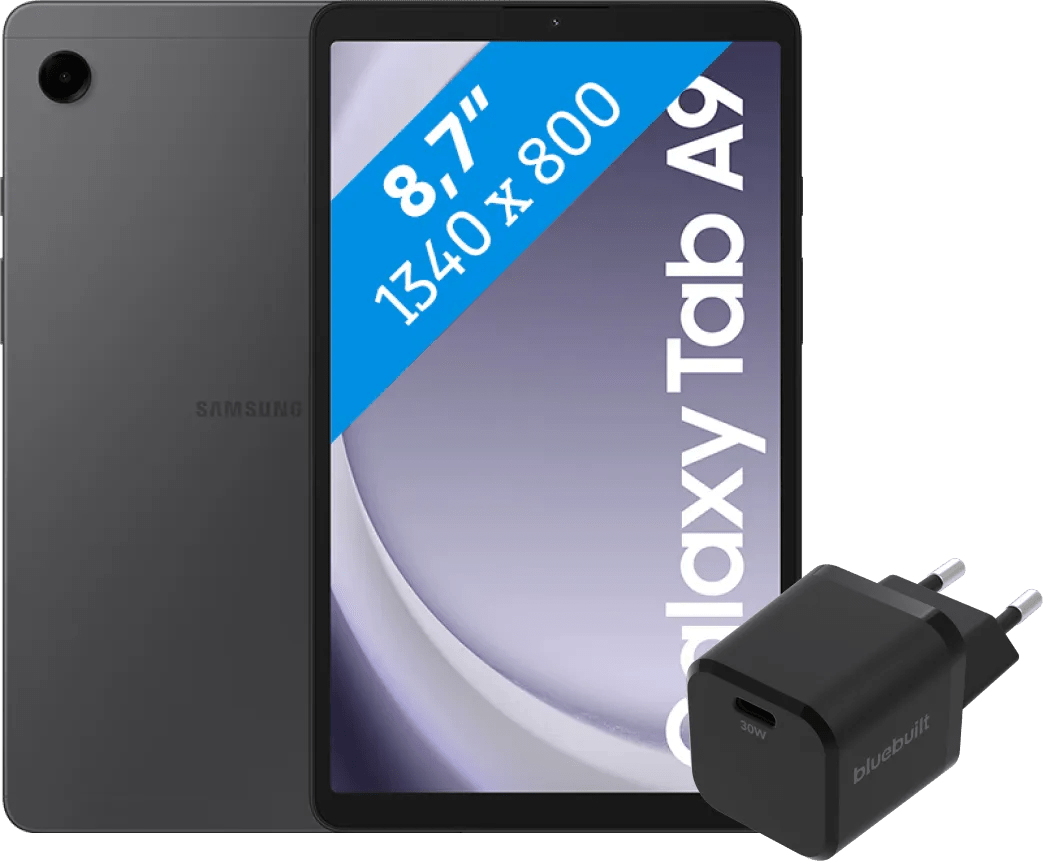 Samsung galaxy tab a9 8,7 inch 64gb wifi grijs + bluebuilt oplader 1 Samsung galaxy tab a9 8